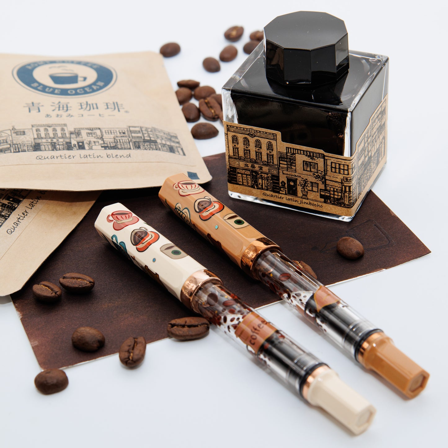 Quartier latin Cafe au lait Wajima Makie fountain pen, TWSBI ECO